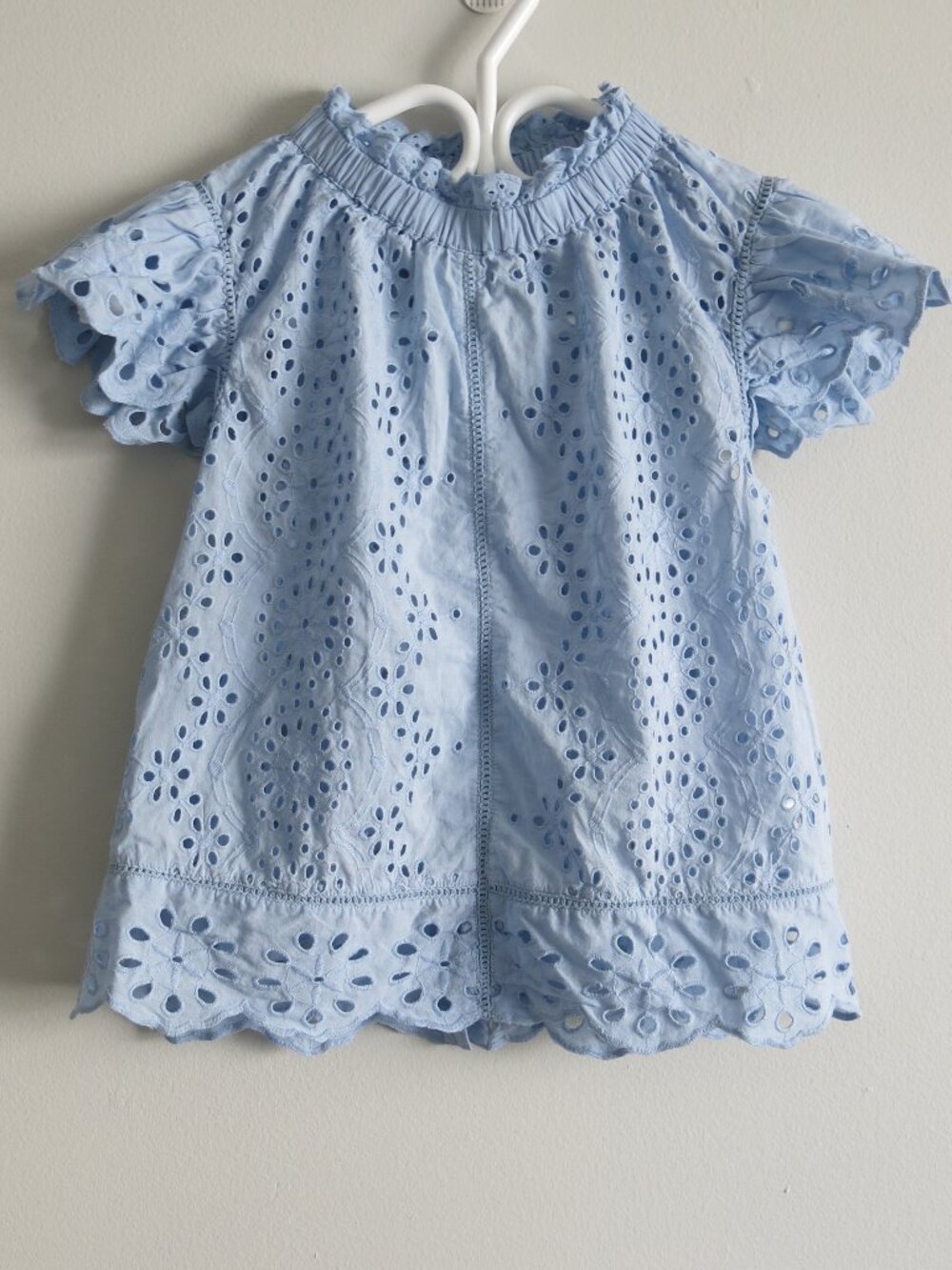 Bailey 44 Blue Eyelet Embroidered Scalloped Hem Puff Sleeve Top Blouse - Size XS